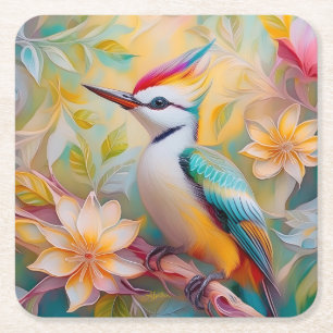 Juveniele regenboog specht fantasie vogel kartonnen onderzetters