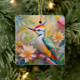 Juveniele regenboog specht fantasie vogel keramisch ornament