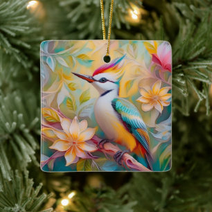 Juveniele regenboog specht fantasie vogel keramisch ornament