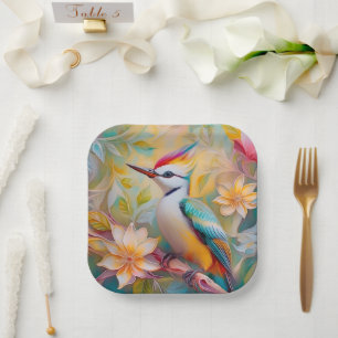 Juveniele regenboog specht fantasie vogel papieren bordje