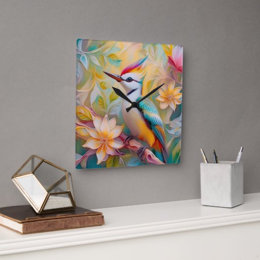 Juveniele regenboog specht fantasie vogel vierkante klok (Kantoor)