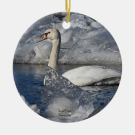 Juvenile Swan in de rivier Icey Keramisch Ornament