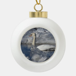 Juvenile Swan in de rivier Icey Keramische Bal Ornament