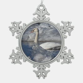 Juvenile Swan in de rivier Icey Tin Sneeuwvlok Ornament