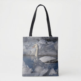 Juvenile Swan in de rivier Icey Tote Bag