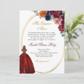 Juweel bloemen Quinceanera uitnodiging in het Spaa (Staand voorkant)