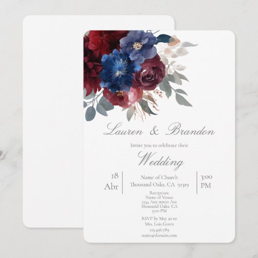 Juweel bloemenbruiloft uitnodiging (Voorkant / Achterkant)