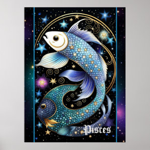 Juweel Galaxy Zodiac Vissen Poster