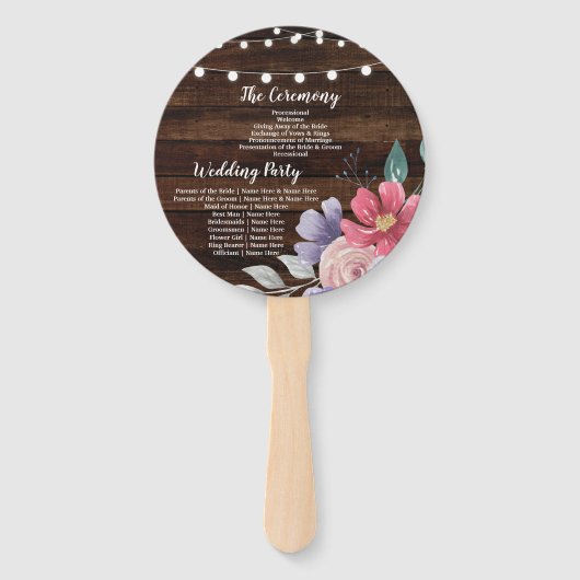 Juweel hout bloemenbruiloft programma bloemen fan handwaaier (Achterkant)