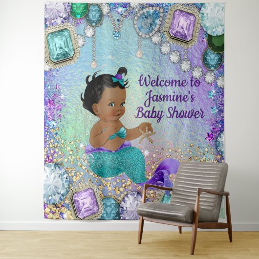 Juweel Mermaid Baby shower Achtergrond Wandkleed (In situ)