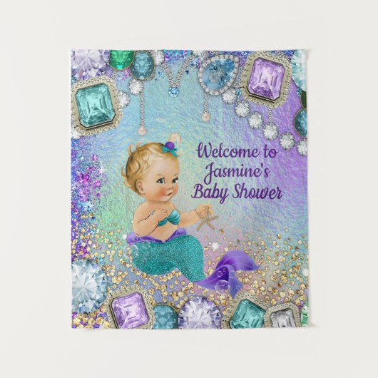 Juweel Mermaid Baby shower Achtergrond Wandkleed (Voorkant)