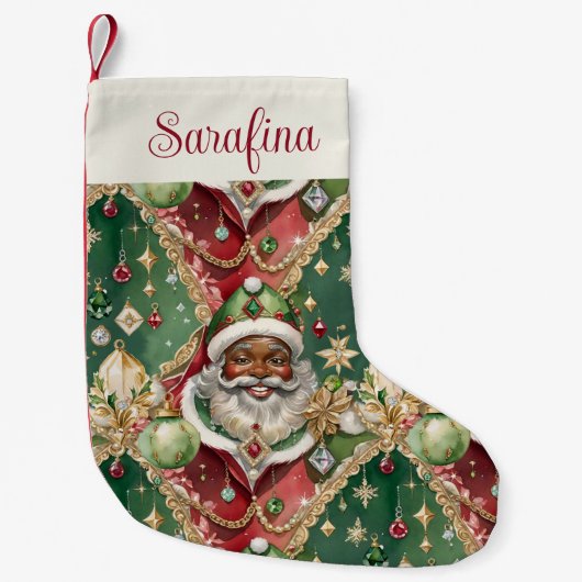 Juweel Santa Afro-Amerikaanse Kerstmis Kleine Kerstsok (Voorkant)