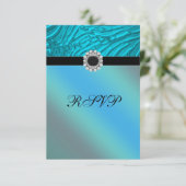 Juweel Teal Blauwe Zebra RSVP Kaartje (Staand voorkant)