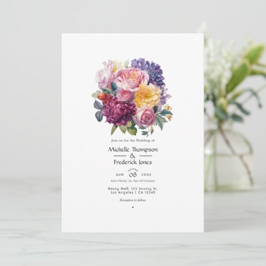 Juweel-tonen en Groene Bloemen Bruiloft Kaart (Staand voorkant)