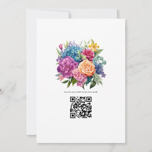 Juweel-tonen en Groene Bloemen Bruiloft Kaart (Achterkant)