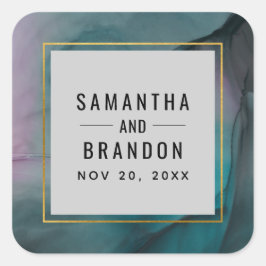 Juweel Tones Marmeren Inkt Wassen Patroon Bruiloft Vierkante Sticker