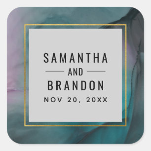 Juweel Tones Marmeren Inkt Wassen Patroon Bruiloft Vierkante Sticker