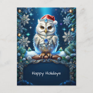 Juweel Uil met Kerstman Hoed Ansichtkaart Briefkaart