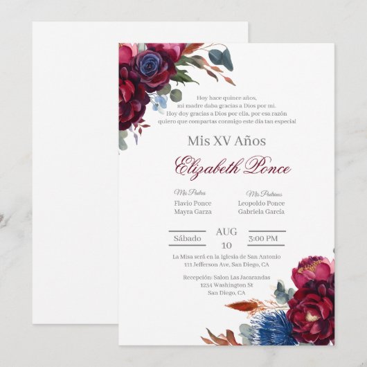 Juweeltint Quinceañera Kaart (Voorkant / Achterkant)