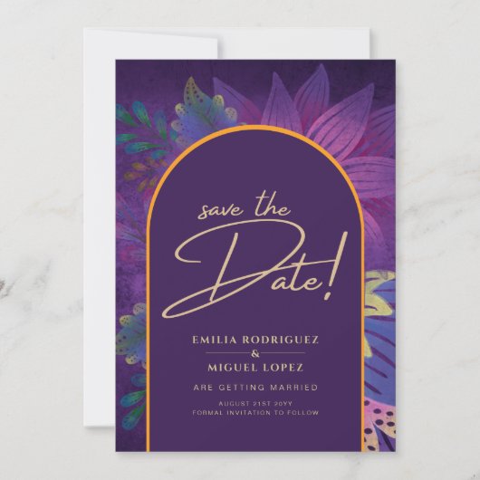 Juweeltonen Pruim Paars Bes Goud Trouwfeest Kaart (Voorkant)