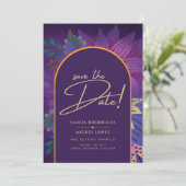 Juweeltonen Pruim Paars Bes Goud Trouwfeest Kaart (Staand voorkant)