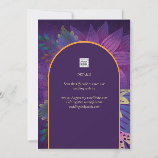 Juweeltonen Pruim Paars Bes Goud Trouwfeest Kaart (Achterkant)