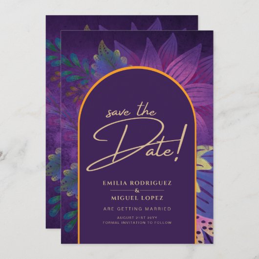 Juweeltonen Pruim Paars Bes Goud Trouwfeest Kaart (Voorkant / Achterkant)