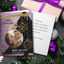 Juweeltoon Paarse & Gouden Foto Kerstkaart Feestdagen Kaart