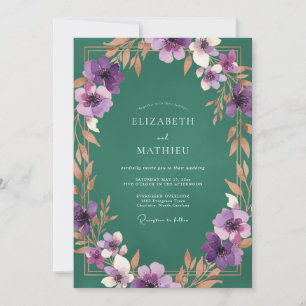 Juweeltoon Paarse Wilde Bloemen Bruiloft Kaart