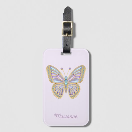 Juwel Vlinder Paars Blauw Goud Bagagelabel (Voorkant (verticaal))