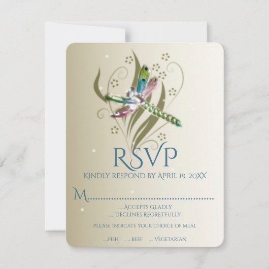 Juwelde Dragonfly Wedding RSVP Kaart (Voorkant)