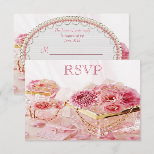Juwelen, boxen en roze bloemen RSVP (Voorkant / Achterkant)