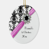  juwelen Buckle Black White Damask Ribbon Keramisch Ornament (Rechts)