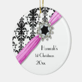  juwelen Buckle Black White Damask Ribbon Keramisch Ornament (Links)