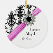  juwelen Buckle Black White Damask Ribbon Keramisch Ornament (Achterkant)