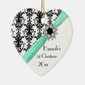  juwelen Buckle Black White Damask Ribbon Keramisch Ornament (Rechts)