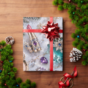 Juwelen Cosmetica Blauw Paars Kerst Cadeaupapier