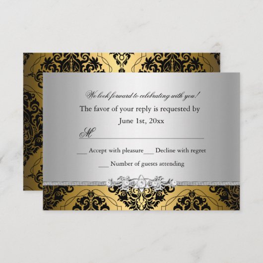 Juwelen Damast Gold & Zilver RSVP (Voorkant / Achterkant)