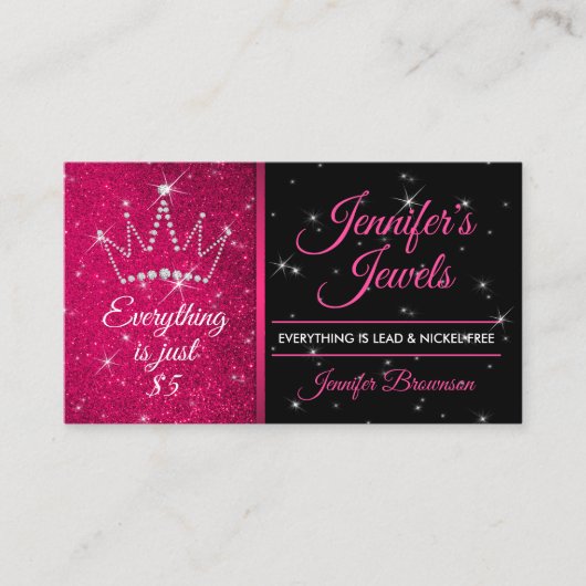 Juwelen en Accessoires Glitter Pink Diamond Crown Visitekaartje (Voorkant)