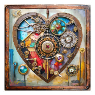 Juwelen En Gebrandschilderd Hart Steampunk Serie Foto Afdruk