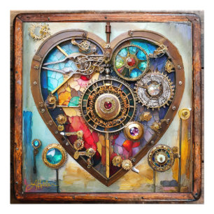 Juwelen En Gebrandschilderd Hart Steampunk Serie Foto Afdruk