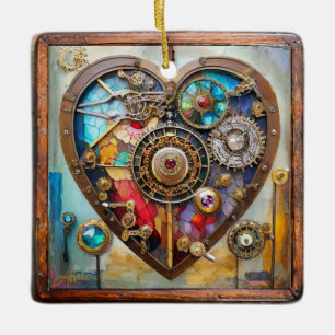 Juwelen En Gebrandschilderd Hart Steampunk Serie Keramisch Ornament
