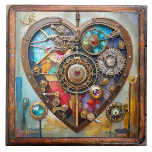 Juwelen En Gebrandschilderd Hart Steampunk Serie Tegeltje