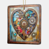 Juwelen en Glas in lood hart Steampunk-serie Keramisch Ornament (Links)