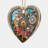 Juwelen en Glas in lood hart Steampunk-serie Keramisch Ornament (Links)
