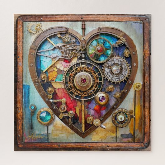 Juwelen en Glas in lood hart Steampunk-serie Legpuzzel (Verticaal)