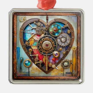 Juwelen en Glas in lood hart Steampunk-serie Metalen Ornament