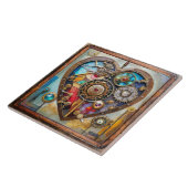 Juwelen en Glas in lood hart Steampunk-serie Tegeltje (Zijkant)