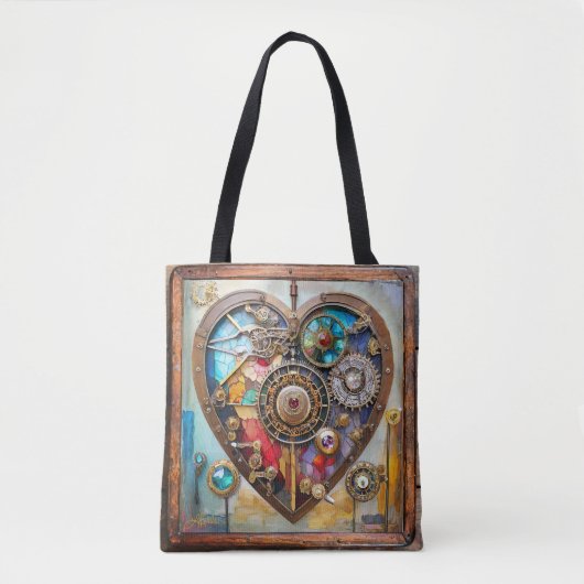 Juwelen en Glas in lood hart Steampunk-serie Tote Bag (Voorkant)