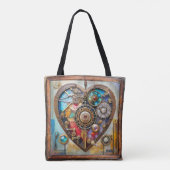 Juwelen en Glas in lood hart Steampunk-serie Tote Bag (Achterkant)